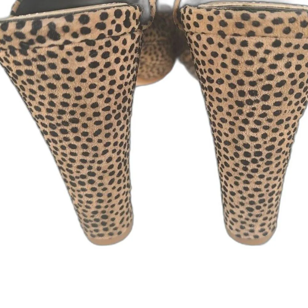 EUC Gianni Bini Cheetah Print Leather Open Toed Mule Block Heels Size 8.5M - Image 4