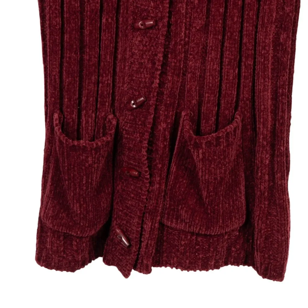 Carolyn Taylor Sweater M Red Burgundy Toggles Long Grammacore Cottage Cozy Egypt - Image 3