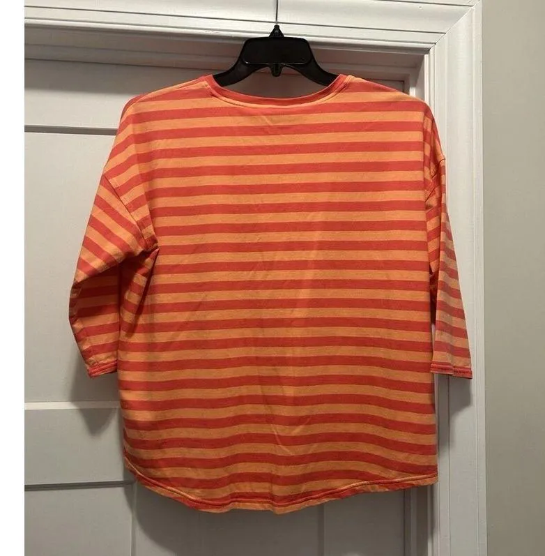 Vineyard Vines Women’s Size Medium Striped 3/4 sleeve Knit Top Shirt Pink Orange - Image 4