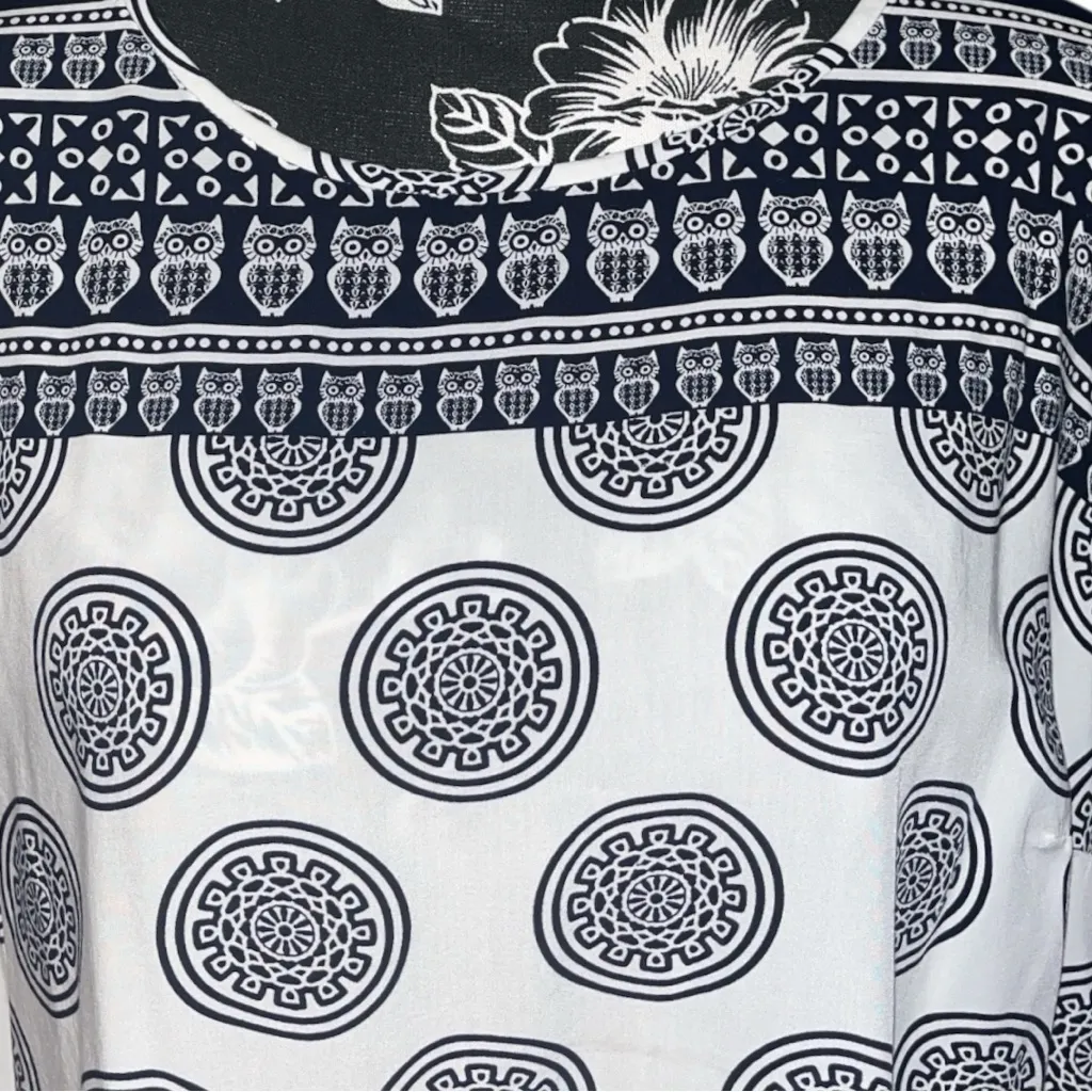 🎄Crown & Ivy Owl Print Peplum Button Back Blouse - Image 6