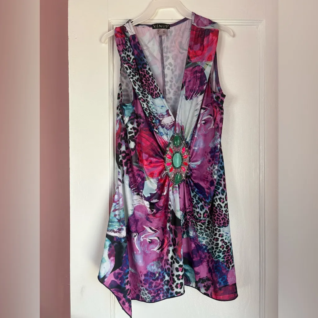 Venus Y2K Floral Animal Print Embellished V-Neck Top Size Medium - Image 2