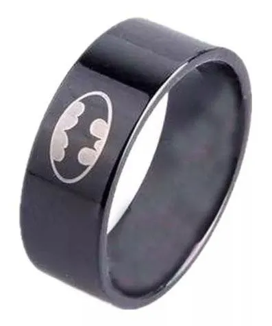 8mm Black Batman Symbol Ring - Image 2