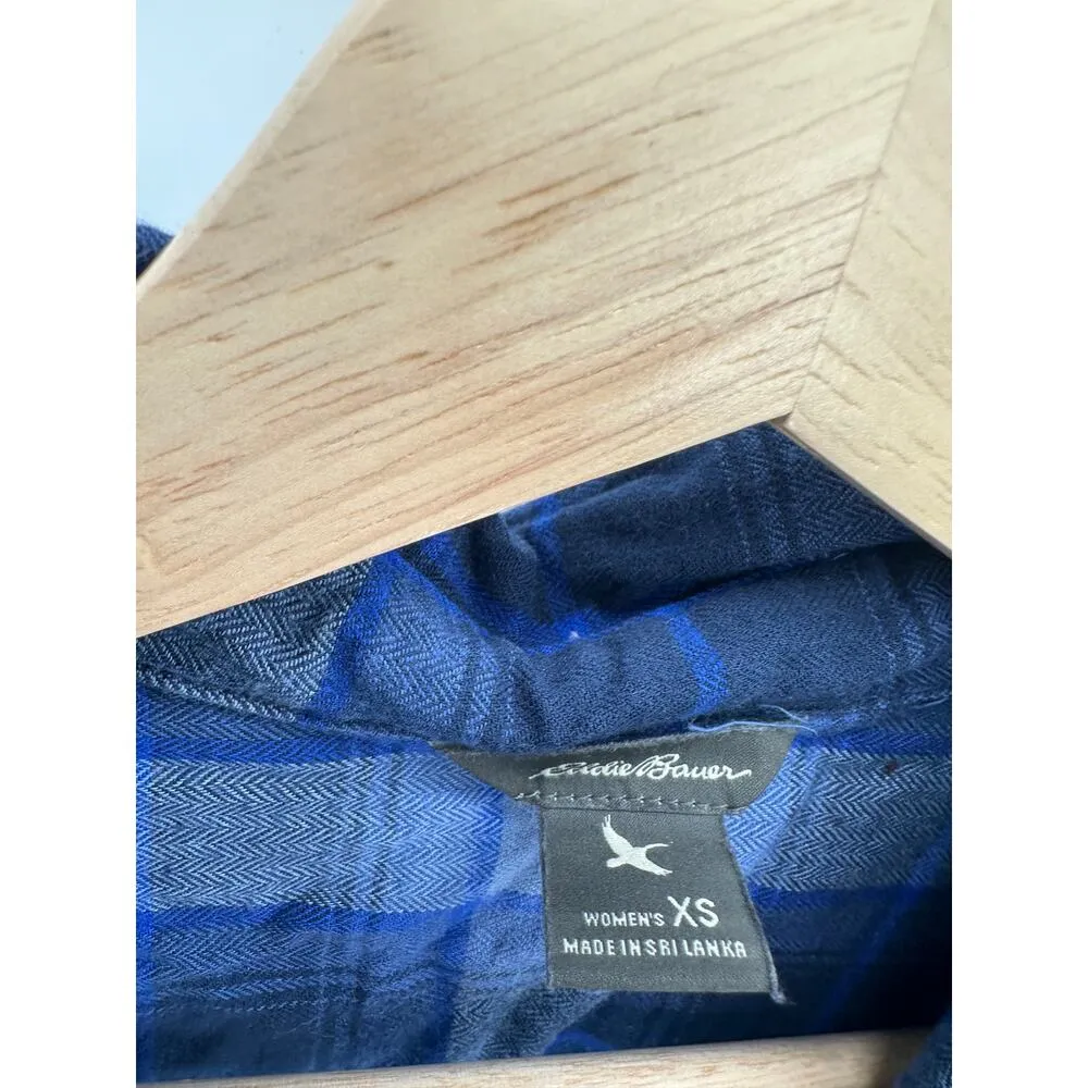 Eddie Bauer Shirt Women XS Blue Plaid Long Sleeve Button Front 100% Cotton - Image 4