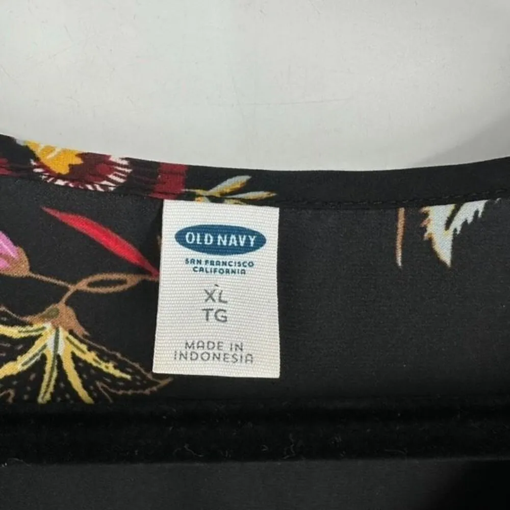 Old Navy Womens Floral Long Sleeve Velvet Trim Peasant Swing Dress Black Size XL - Image 4