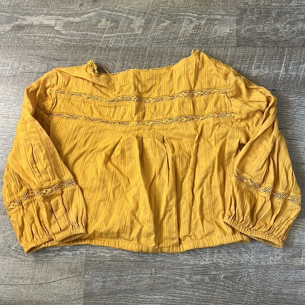 Free People Embroidered Golden Mustard Yellow Follow Your Heart Crop Top SZ XS - Image 5