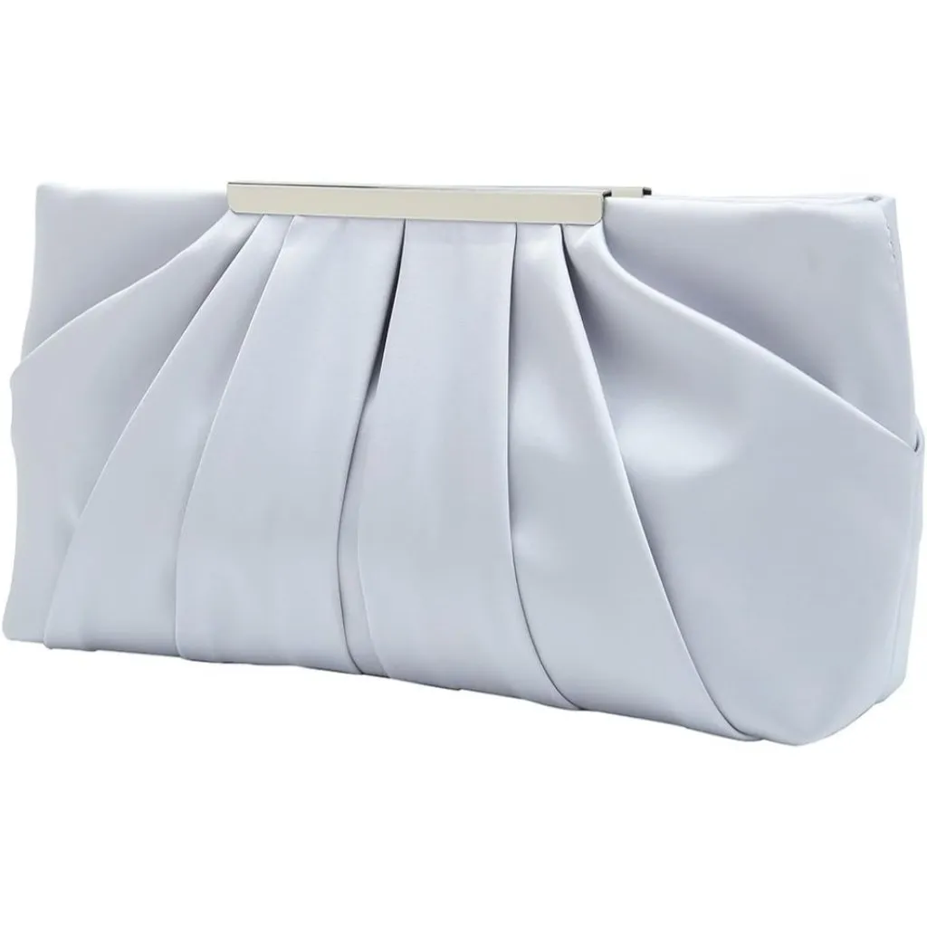 ⚡ Women's Elegant Evening Pleated Satin Simple Classy Formal Silver Clutch Bag - Image 2