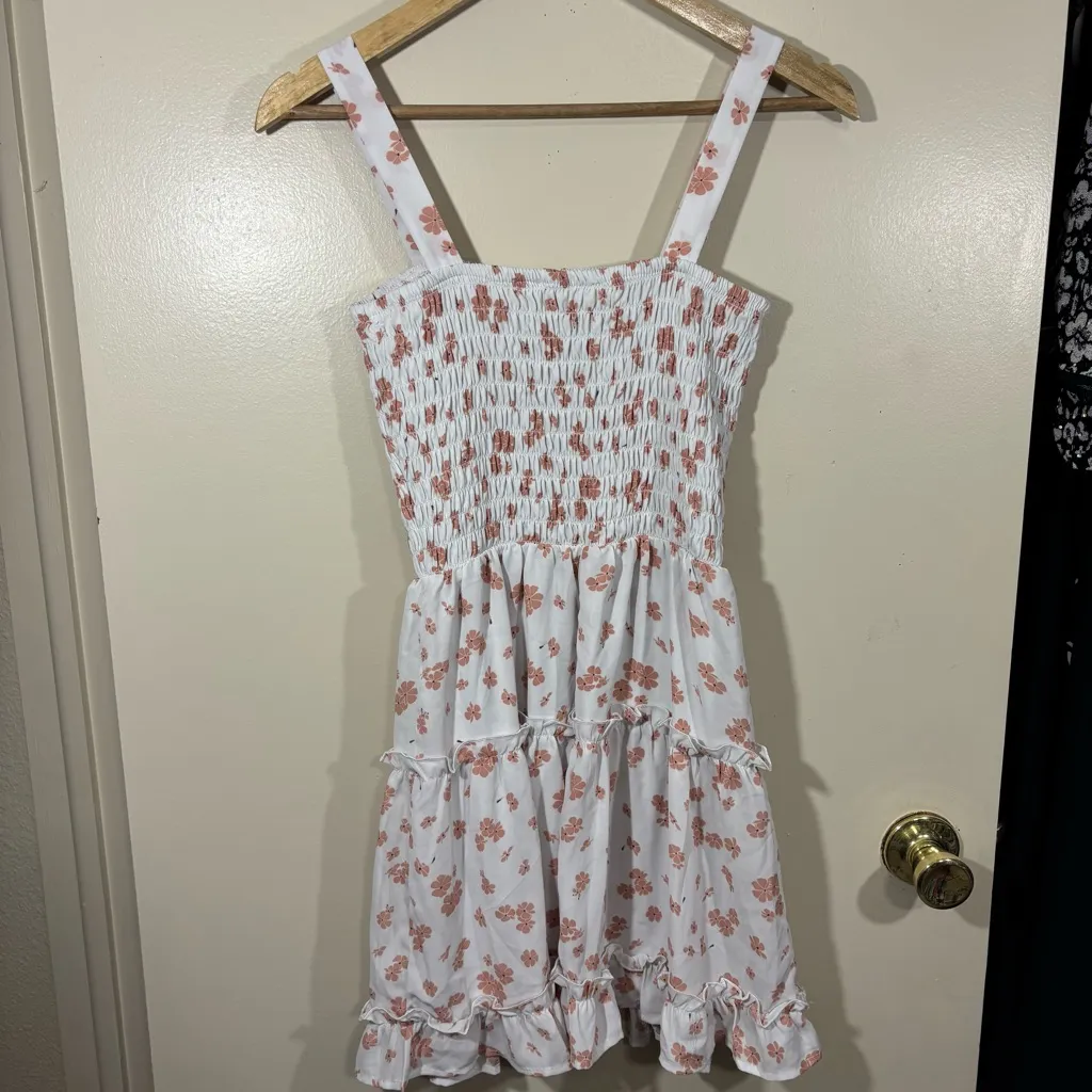 Jessica Simpson White Peach Floral Smocked Mini Dress Size S - Image 6
