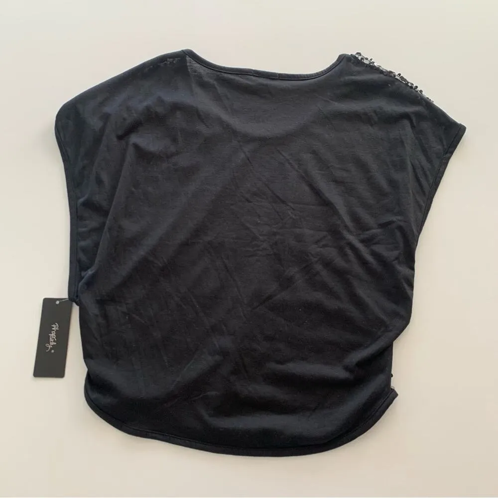 Rhapsody Sheer Black Sequin Short Cap Sleeve Blouse Shirt Large - Image 6