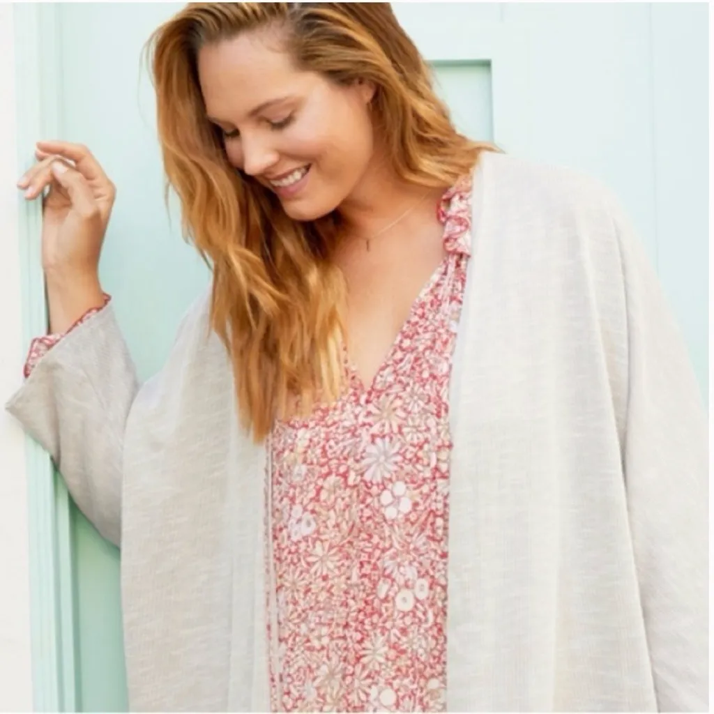 Donni Anthropologie Cotton Open Cardigan OS Plus Sweater Lounge Laganlook Robe Gray Size 2X - Image 2