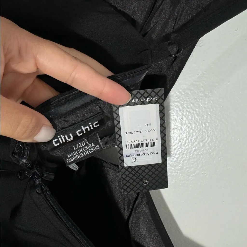 NWT City Chic Sexy‎ Ruffle Maxi Dress Black Size L/20 Evening Met Gala Holiday - Image 7