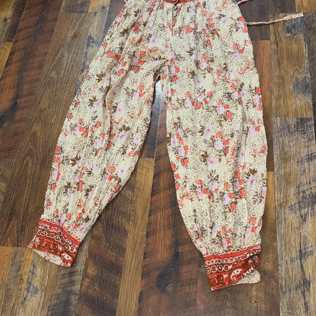 Free People Cream Red Floral Cropped Pants Picnic Partay Pant in Ivory Combo - Image 2
