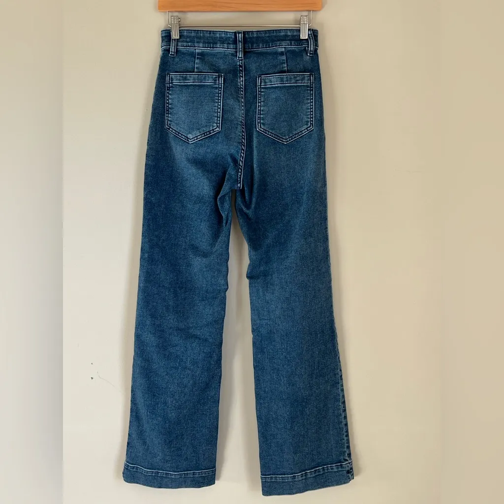 Faherty Women's Stretch Terry Patch Pocket Flare Jeans in a dark blue wash 28 - Image 6