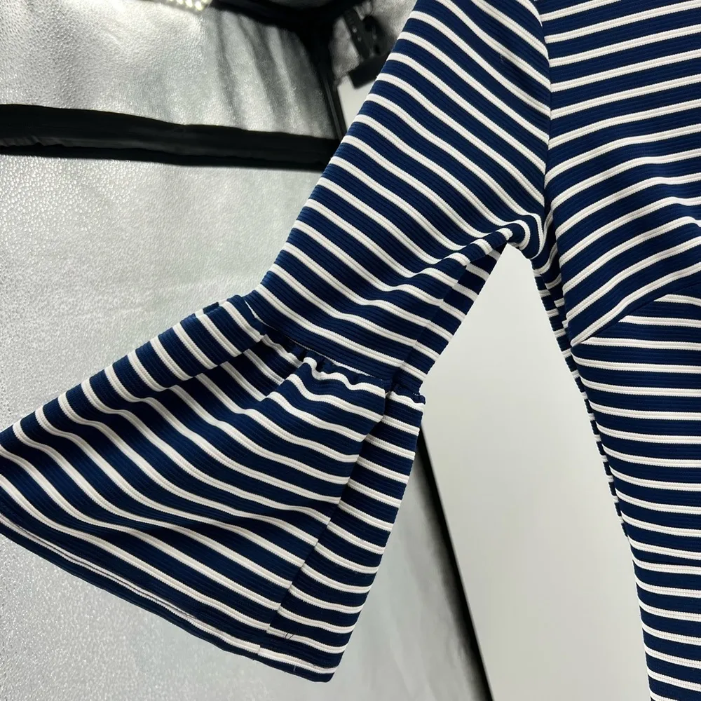 Altar’d State M navy white striped flare sleeve fit and flare flirty girly party - Image 4