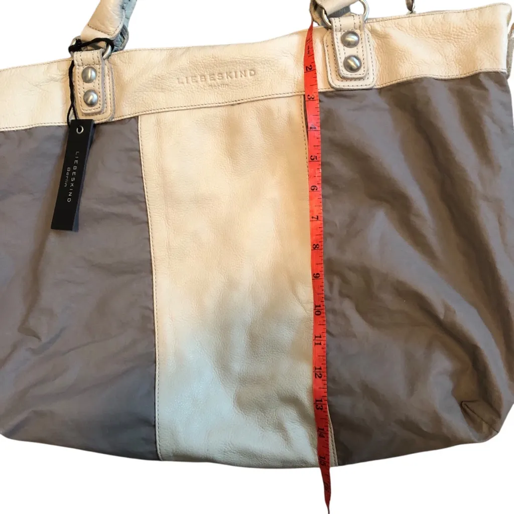 Liebeskind Gray and Cream leather and cotton colorblock bag NWT - Image 4
