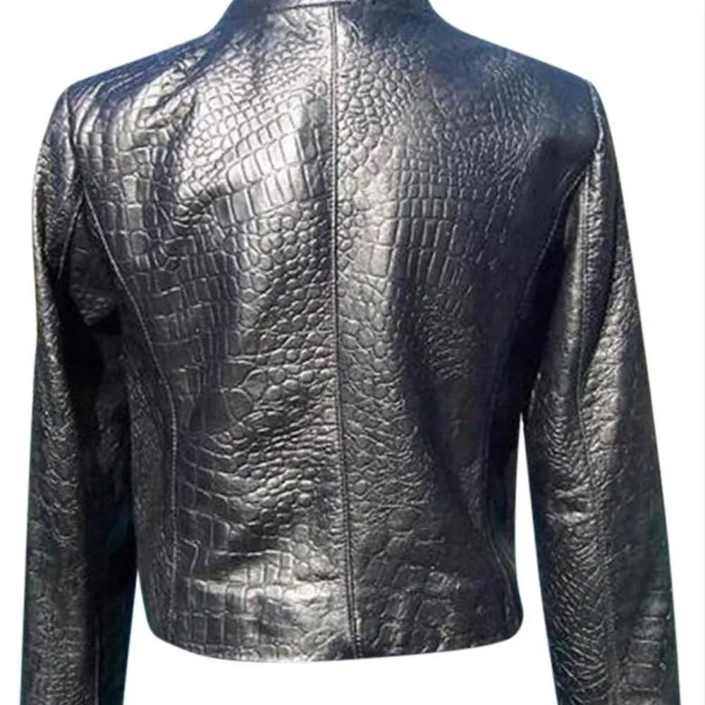 Cache Croc Textured Leather Lined Jacket Coat Top New Front Button NWT $348 - Image 5