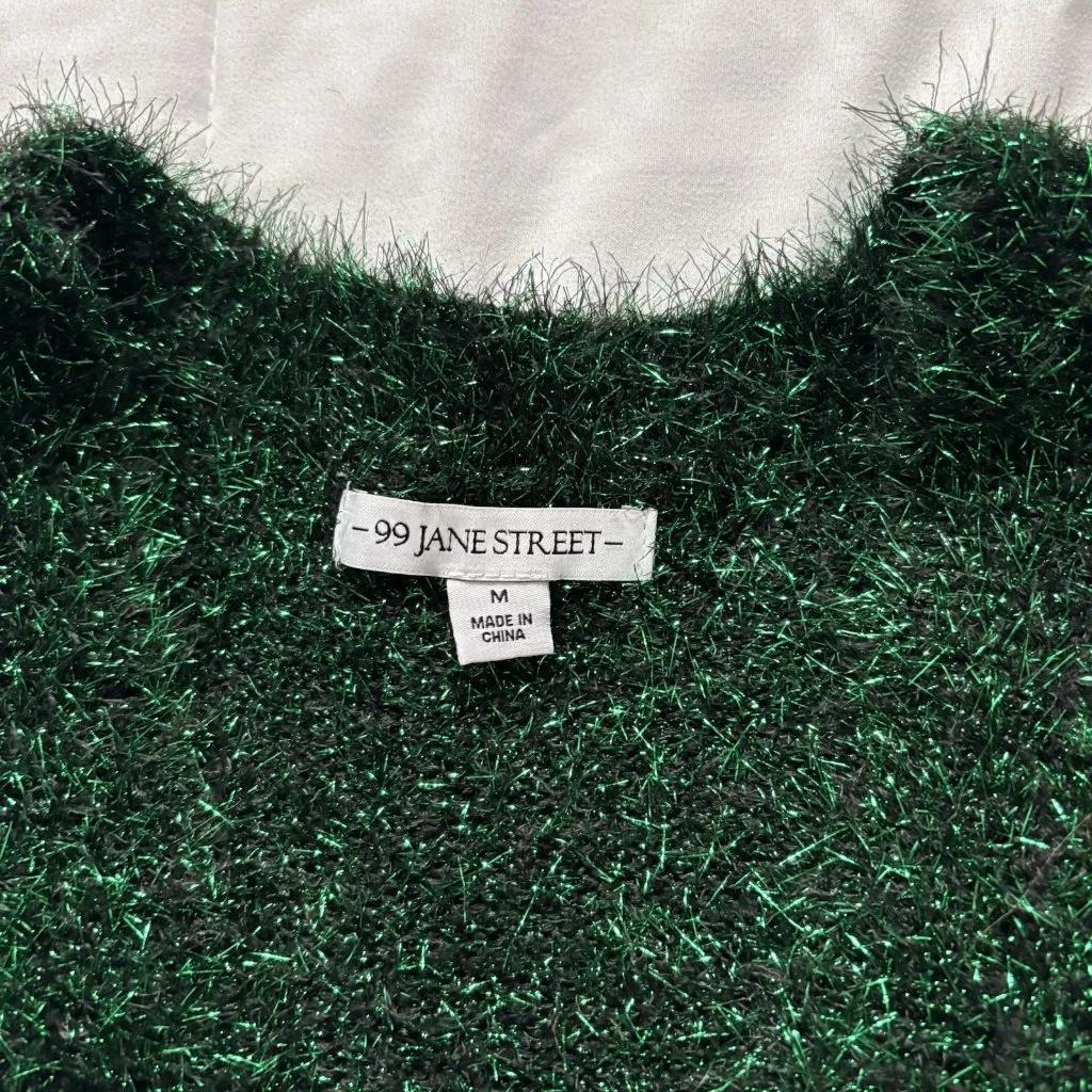 99 Jane Street Christmas Cardigan Womens Medium Green Open Front Holiday Vest - Image 3