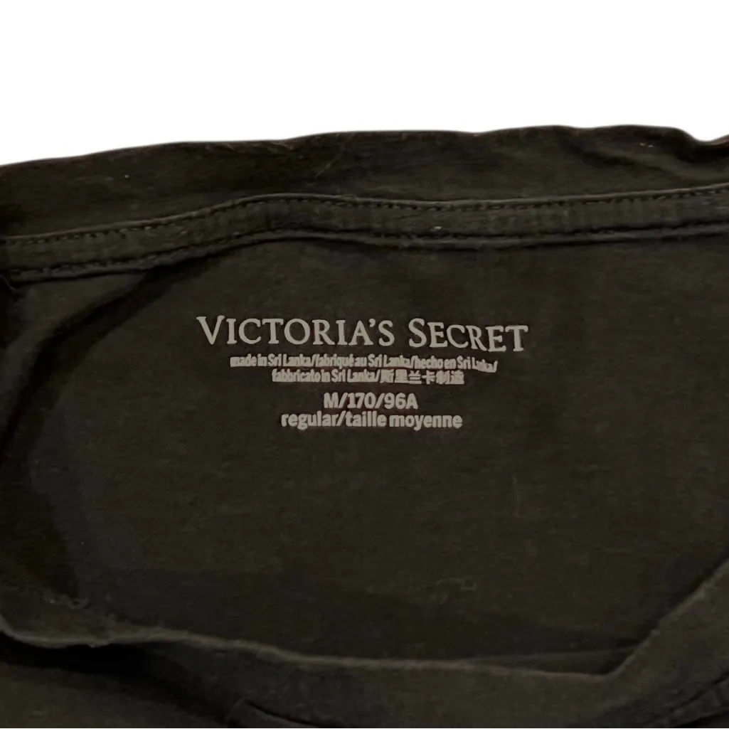 Victorias Secret Lounge Shirt Womens Medium Black VS Silver Logo Short Sleeve - Image 4