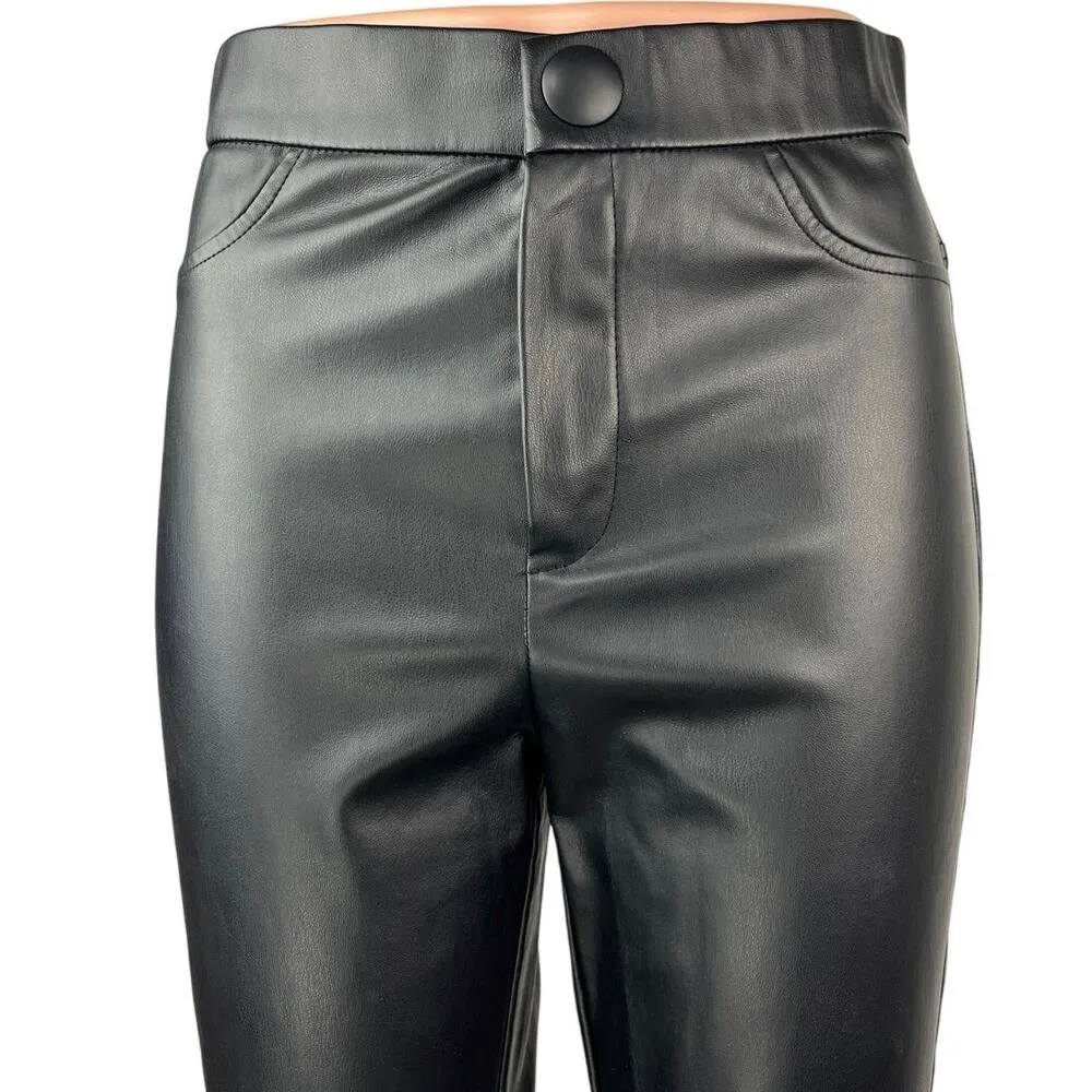 Zara Women's Black Leather High Waist Flared Bell Bottom Crop Ankle Pants Size M - Image 4