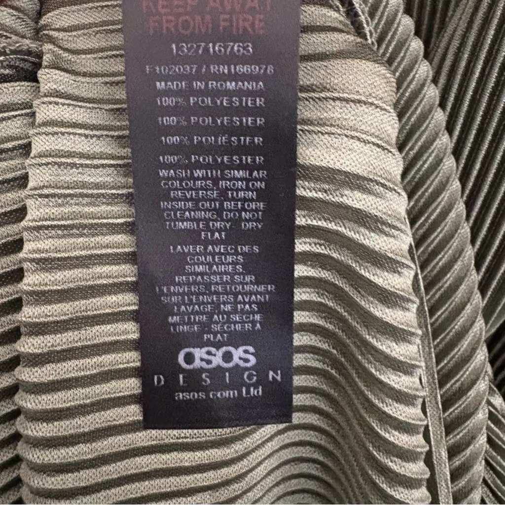 ASOS Women's Plisse Wrap Midi Dress Collared with Blouson sleeves Green Size 10 - Image 15