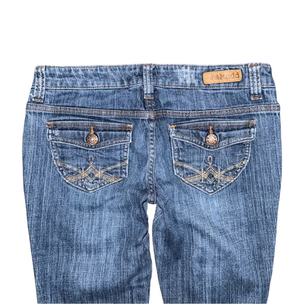 Y2K Mudd Low Rise Bootcut Jeans Women's 9 30x31 Medium Wash Button Flap Pockets - Image 4