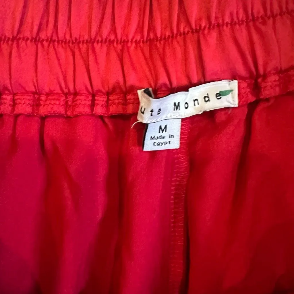 Red satin cargo styles high waisted wide leg pants M - Image 5
