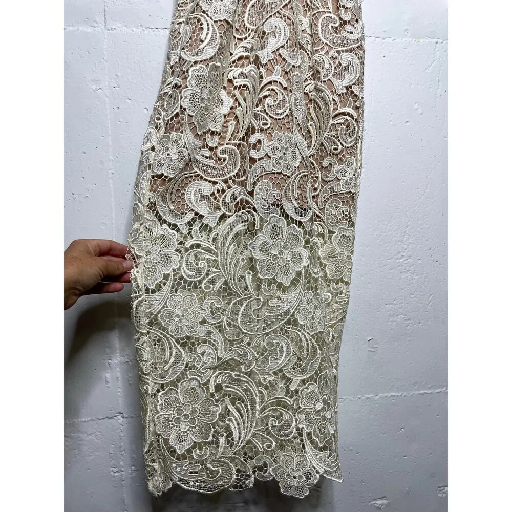 NEW Dress the Population Marie Lace Midi Dress Size XS White Ivory Cream - Image 2