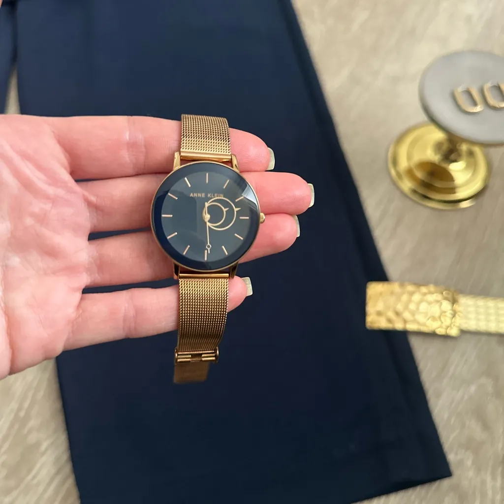 Anne Klein Women’s Gold Mesh Quartz Watch with Navy Blue Dial – Model AK/3430 - Image 5