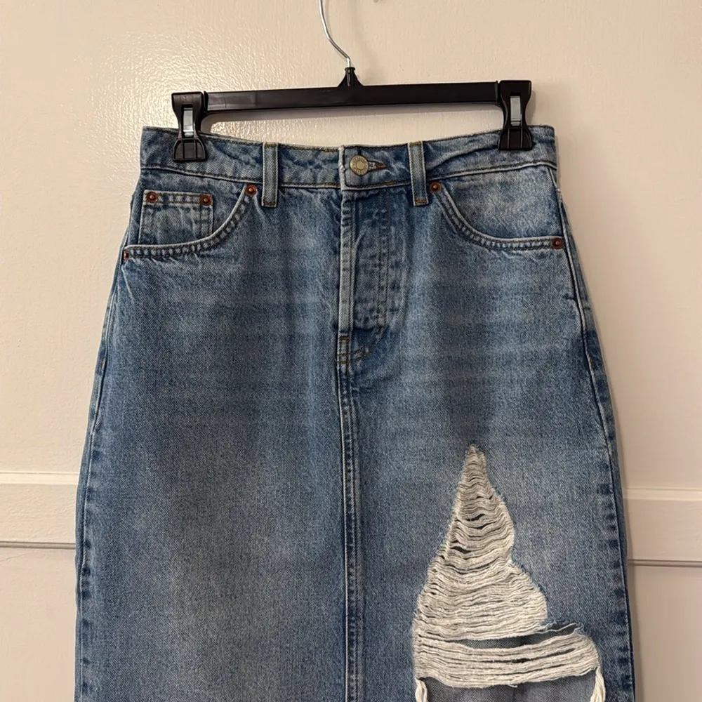 Topshop Rip Slit Denim Skirt In Blue - Image 6