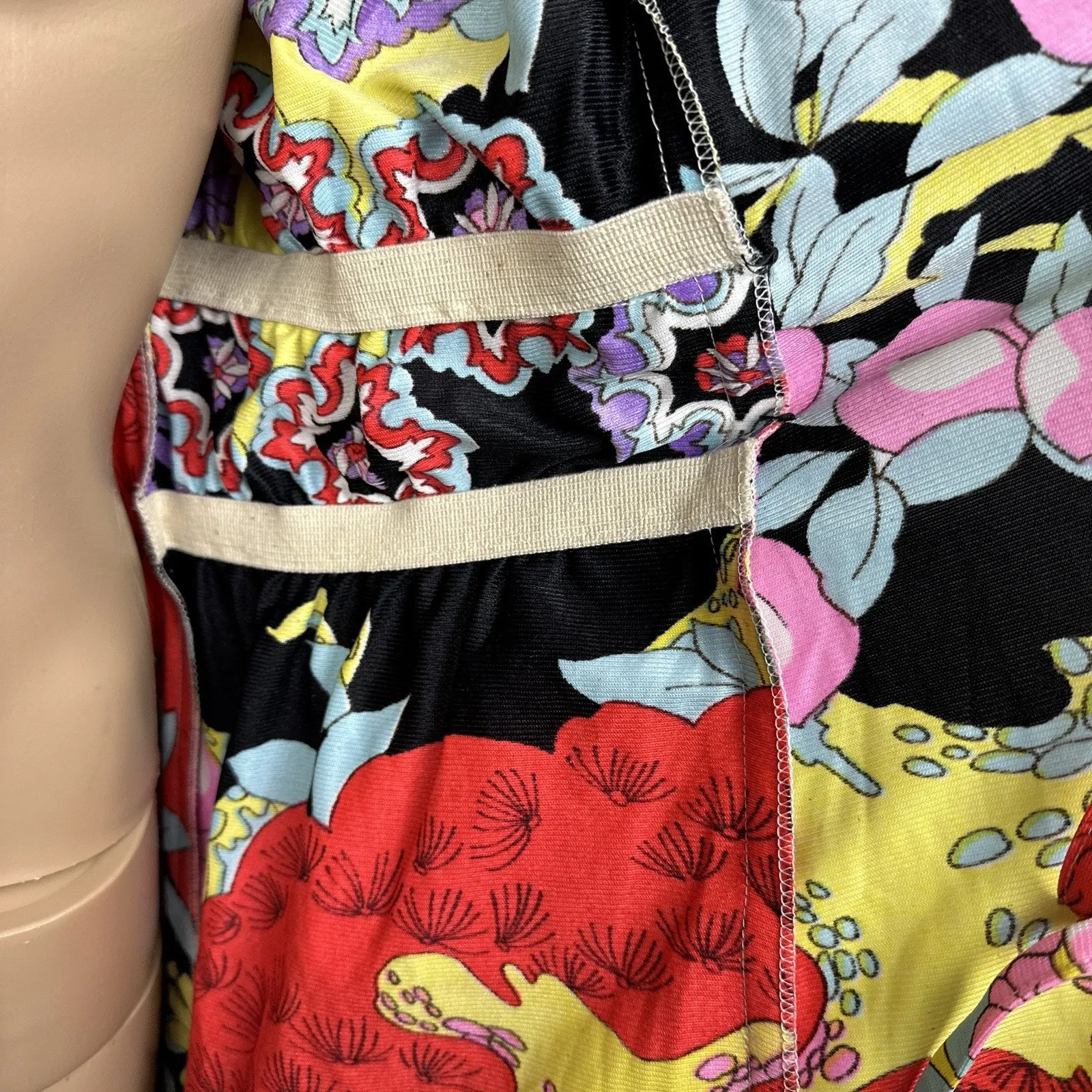 Vintage Styled by Tyrone Kaftan Dress Medium ILGWU Union Made 100% Nylon Floral - Image 12