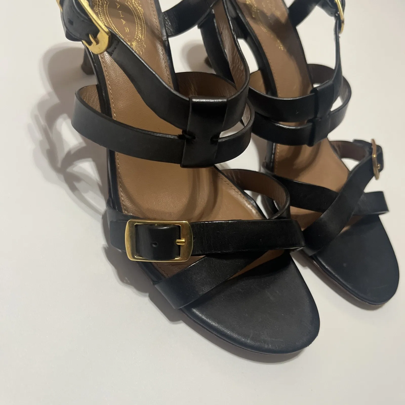Sz 41 US 10 Elie Tahari Black Leather Strappy Sandals Heels - Image 2