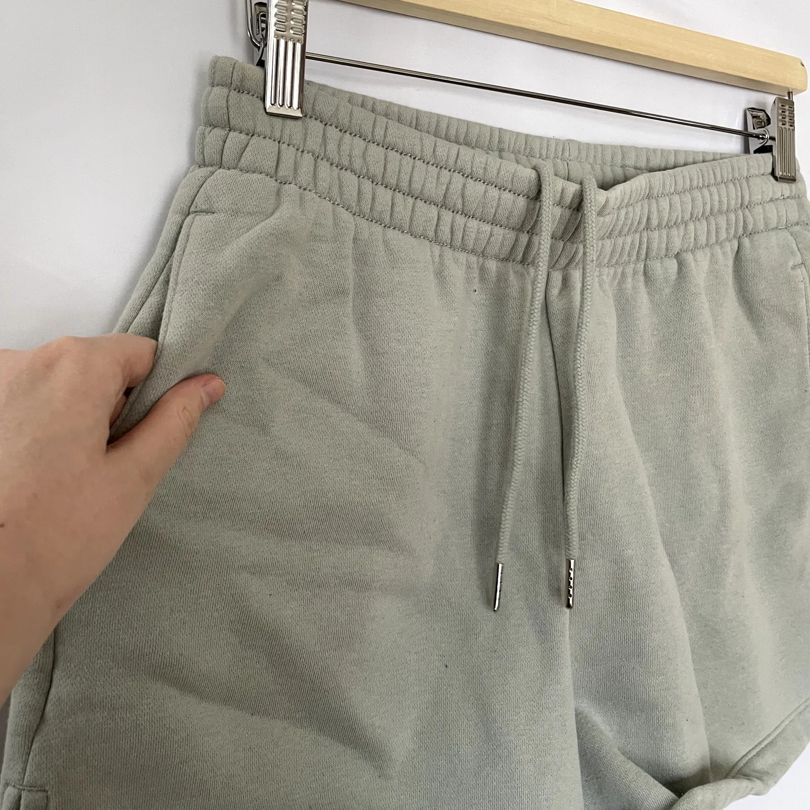 Abercrombie & Fitch green gray fleece shorts pockets pull on women's size S y2k - Image 2