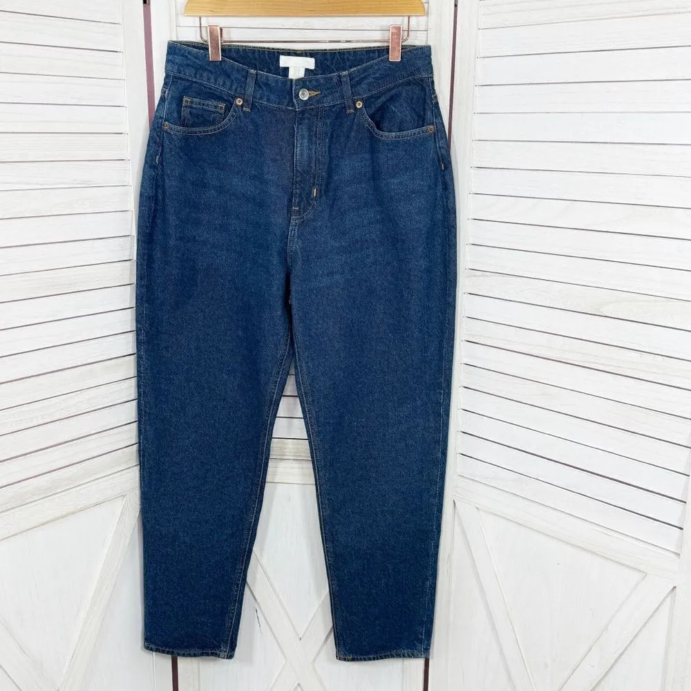 H&M High Rise Tapered Baggy Jeans Dark Blue Size 10 Relaxed Ankle - Image 7