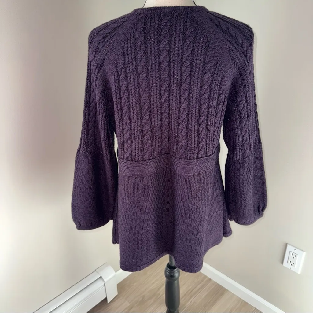 Calvin Klein Cable‎ knit Purple Sparkle Women's Cardigan Wool Blend Large - Image 3