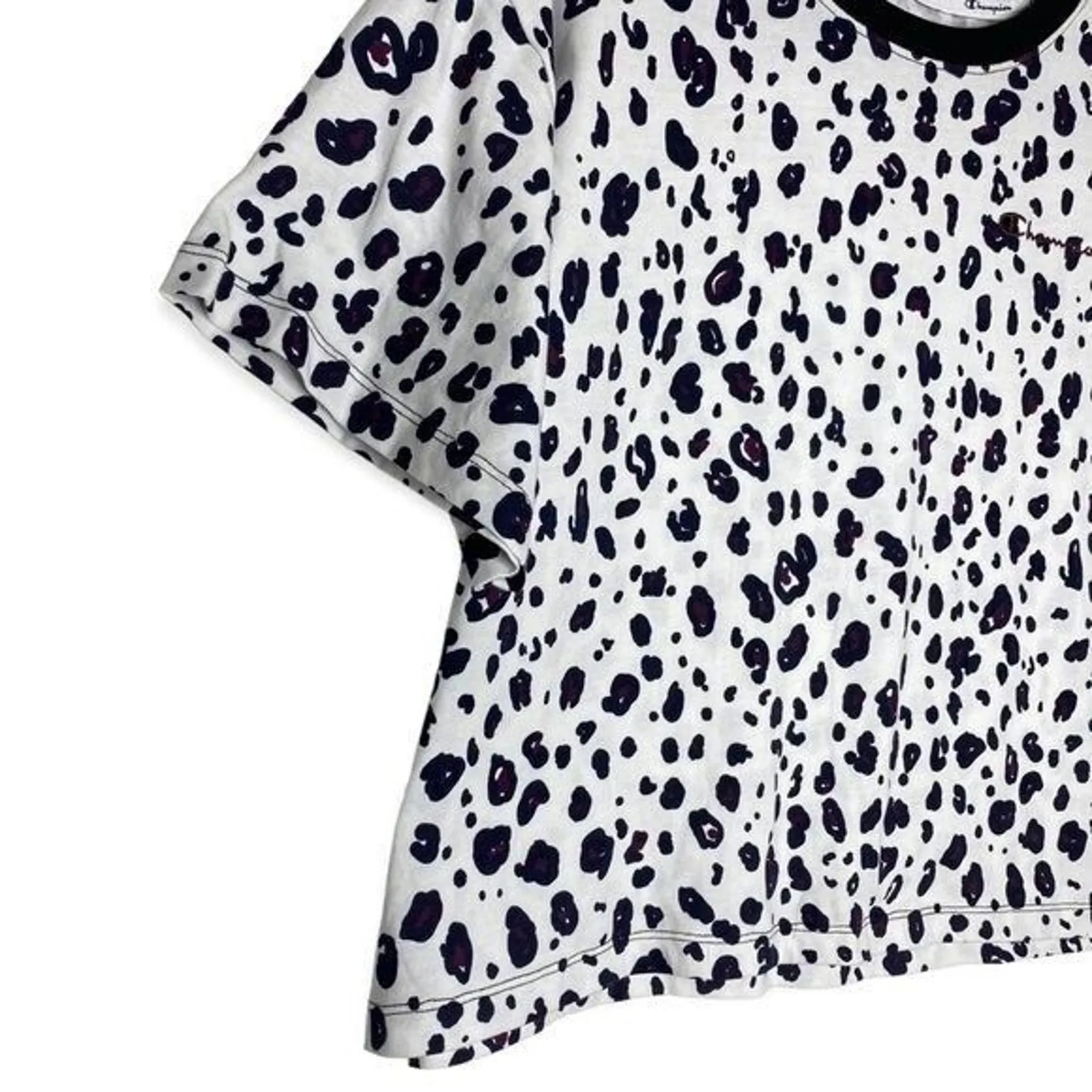 Champion cropped tee leopard print black white activewear sportswear women's L - Image 8