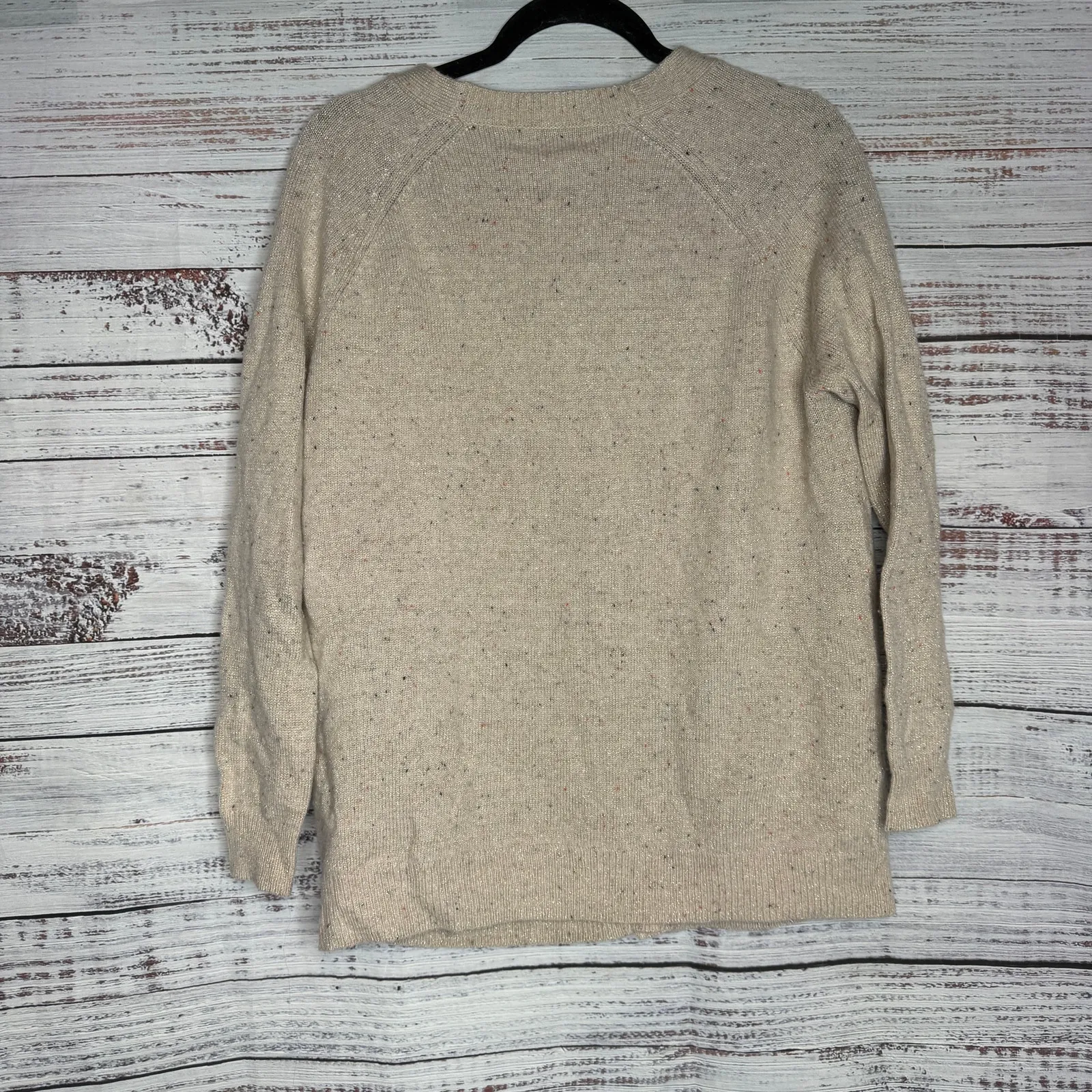 Stitch Play Wool Blend Button Cardigan Sweater Beige Speckled Womens M - Image 4