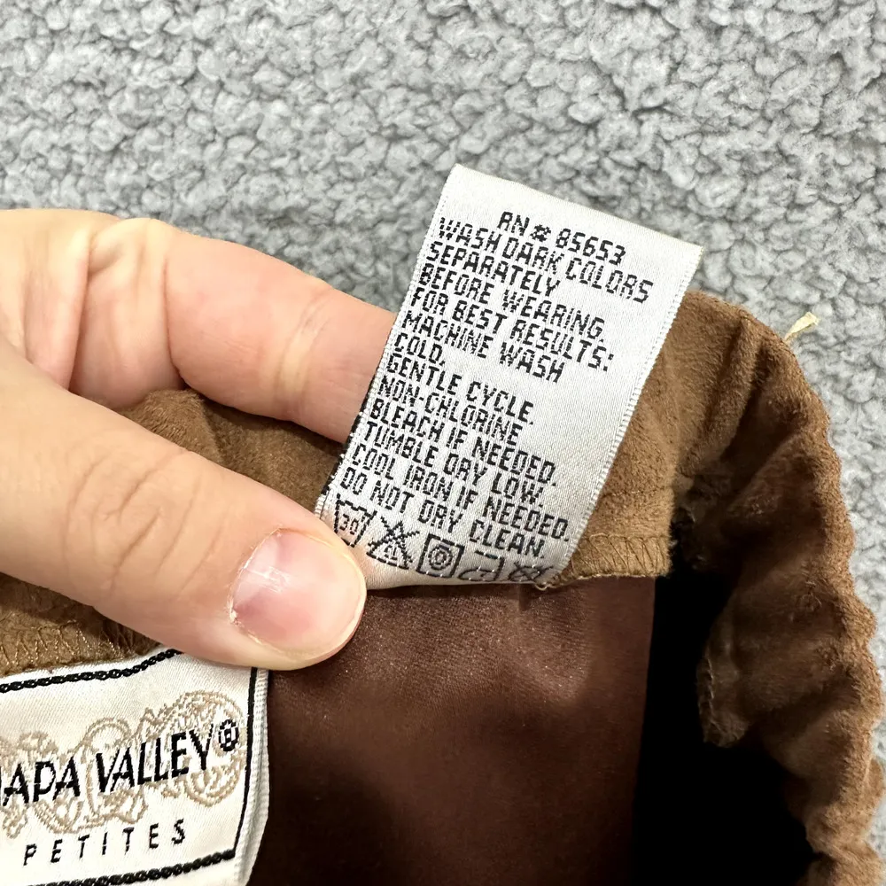 Vintage Napa Valley Pants Womens 14P Brown Straight Leg Faux Suede Boho Academia - Image 7