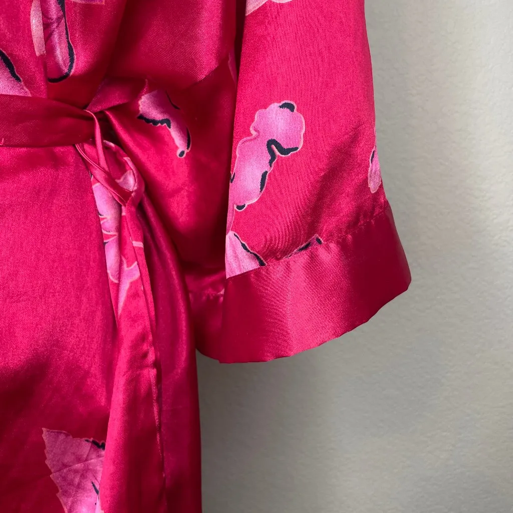 Vintage 80's Floral Silky Poly Bow Accent Lingerie Slip Robe Set L - Image 9