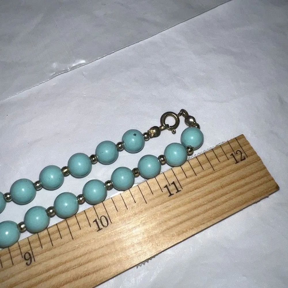 Vintage Light Blue Plastic Bead Necklace - Image 6