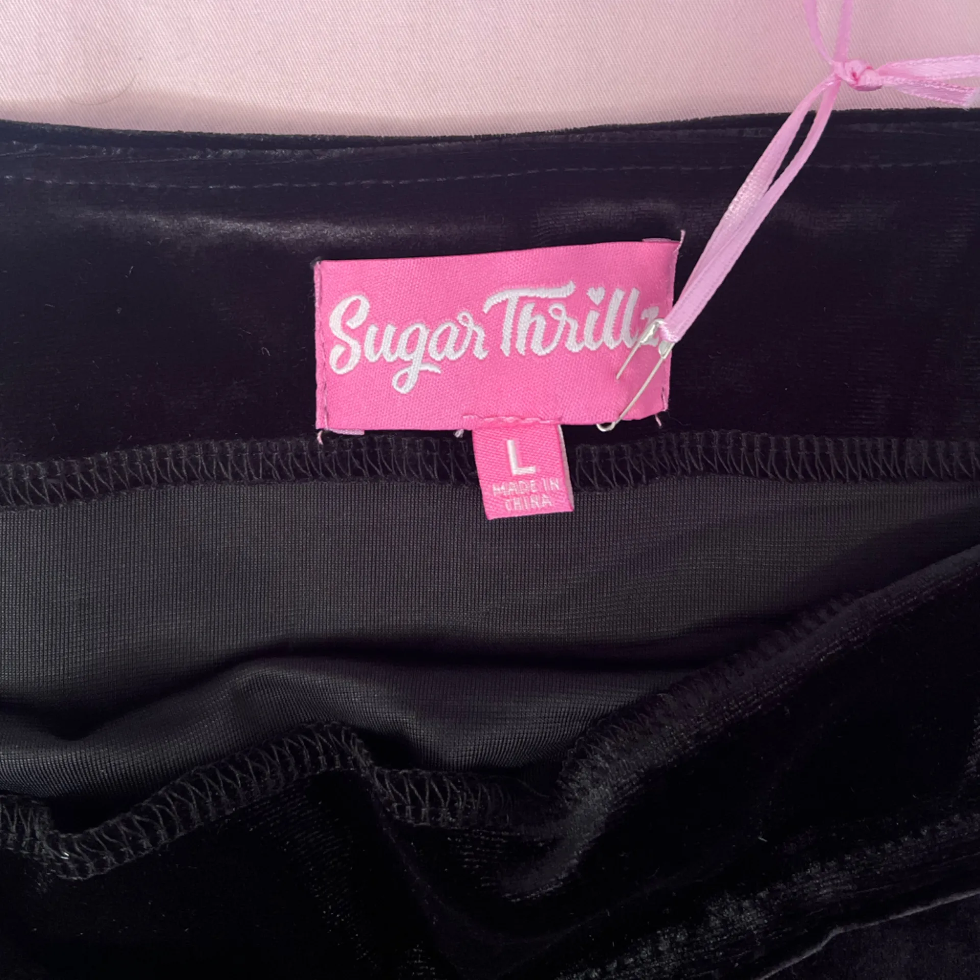 Sugar Thrillz Black Mini Skirt with Feather Trim Size L - Image 2