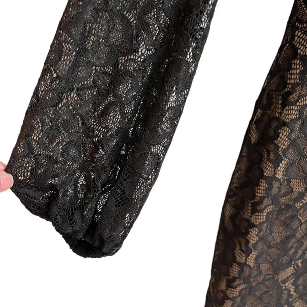Dress the Population Off the Shoulder Black Nude Blouson Sleeve Lace Dress NWT - Image 4