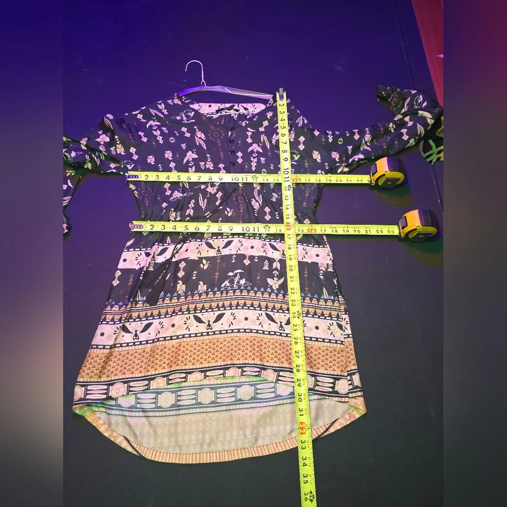 Zaful Women's Black 100% Cotton V-Neck long Sleeve Knee Length Dress Size Medium - Image 13