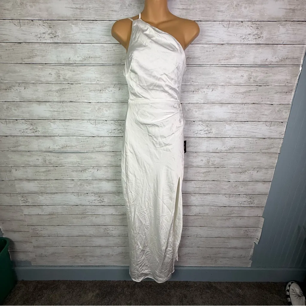 Lulus Signature Elegance White Satin One-Shoulder Maxi Dress White Size XXS - Image 3