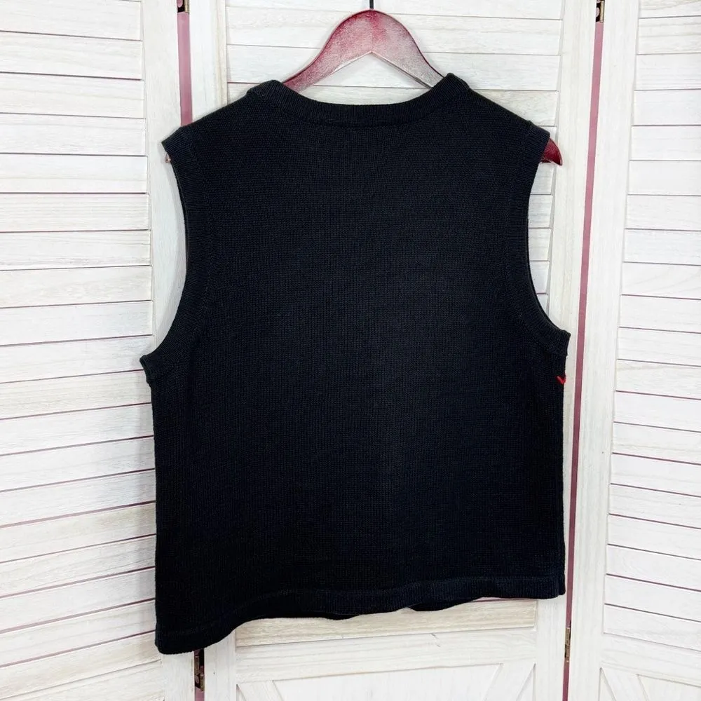Bechamel Vintage Santa Ugly Christmas Sweater Vest V Neck Button Black Medium - Image 7
