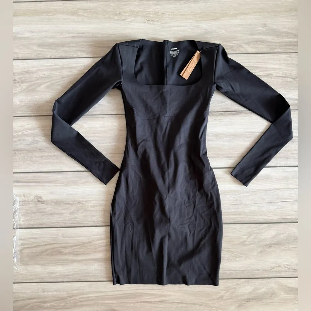 SKIMS Square Neck Midi Dress Black Small NWT - Image 4