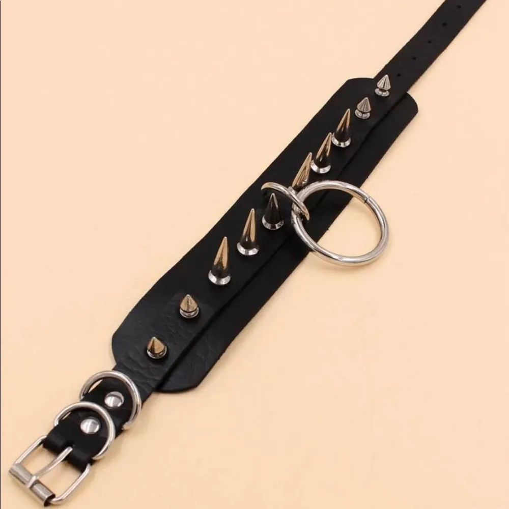 Black Spike Oring Choker Collar New - Image 3