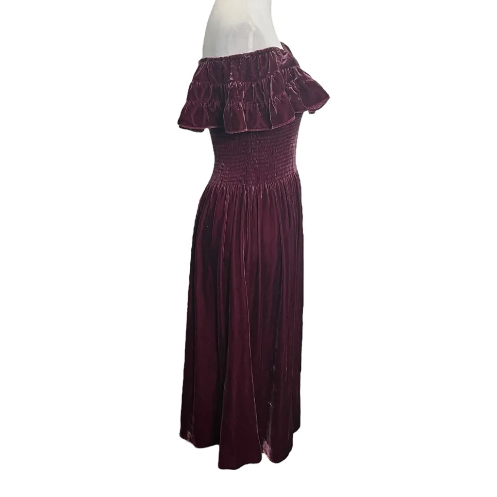 Hill House Akilah Off Shoulder Midi Dress Women’s Size Medium Burgundy Velvet - Image 5