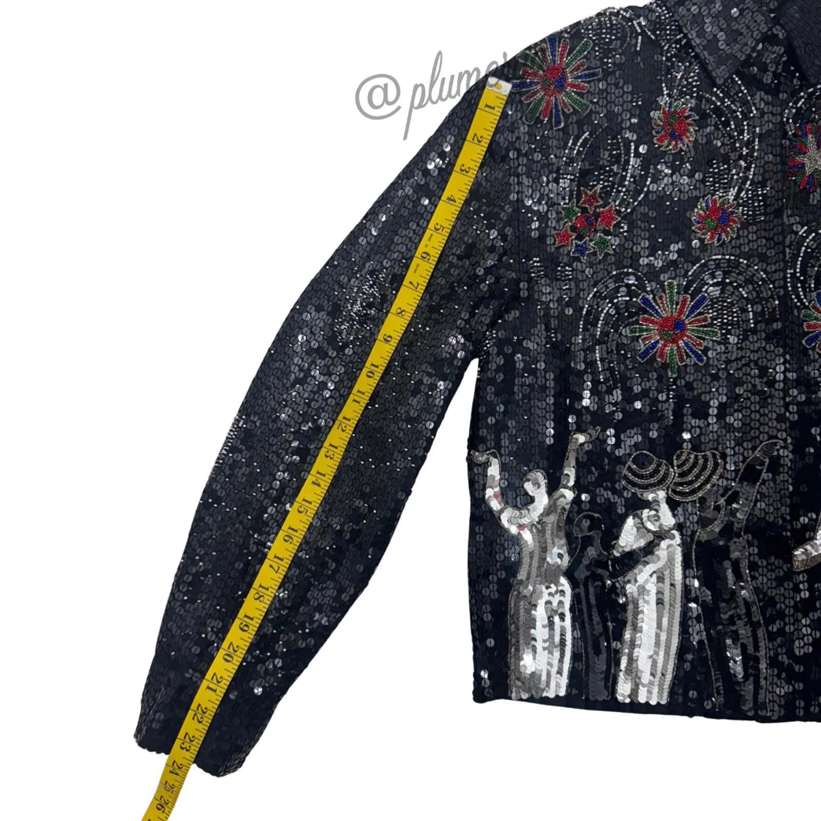 Vintage 80’s Just Fabulous Fireworks New Year’s Eve Silk & Sequin Jacket Size S Black - Image 8