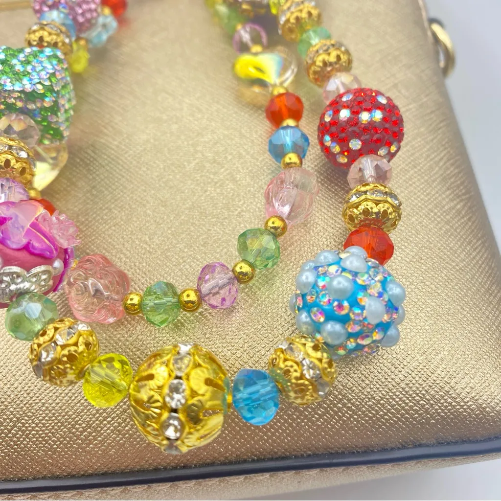 💐Luxury Bag/Phone Chain Charm/Keychain COLORFUL FLOWER BASKET Bling Crystal - Image 4