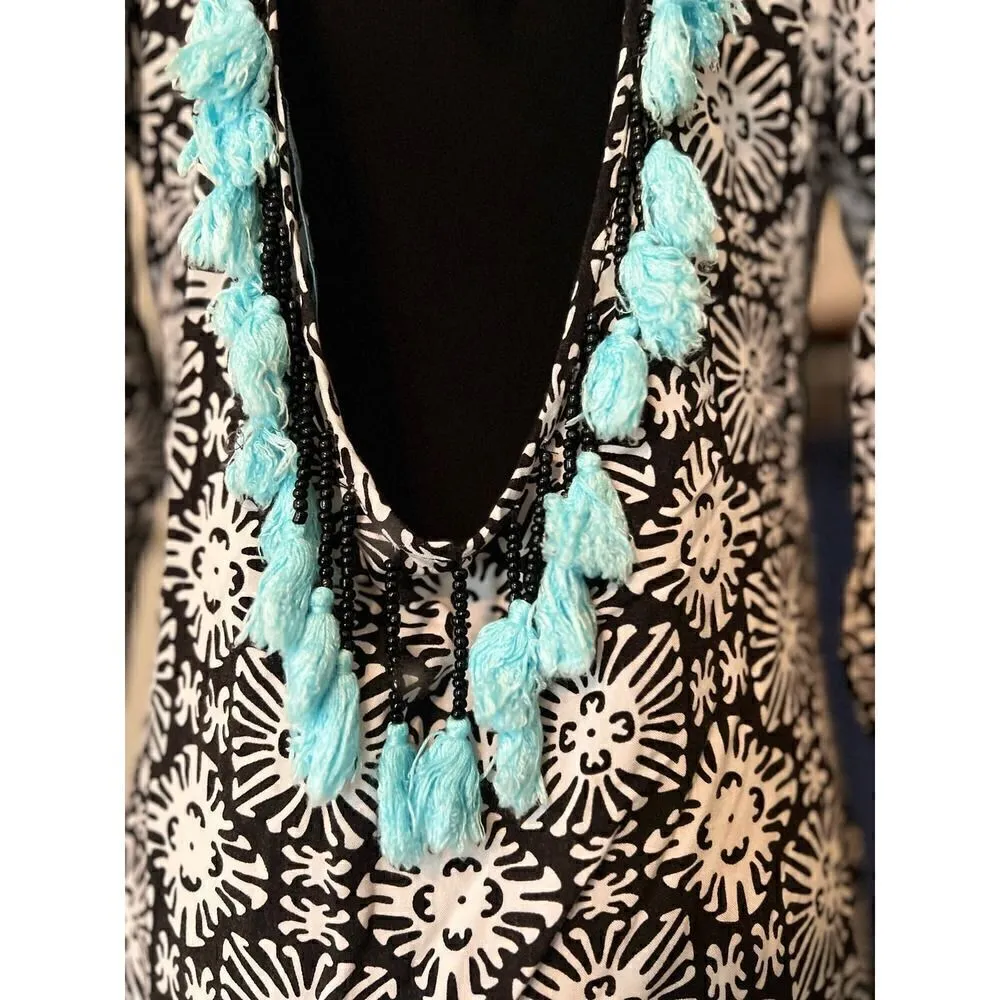 ESCAPADA TURQUOISE TASSEL DRESS SIZE MEDIUM - Image 3