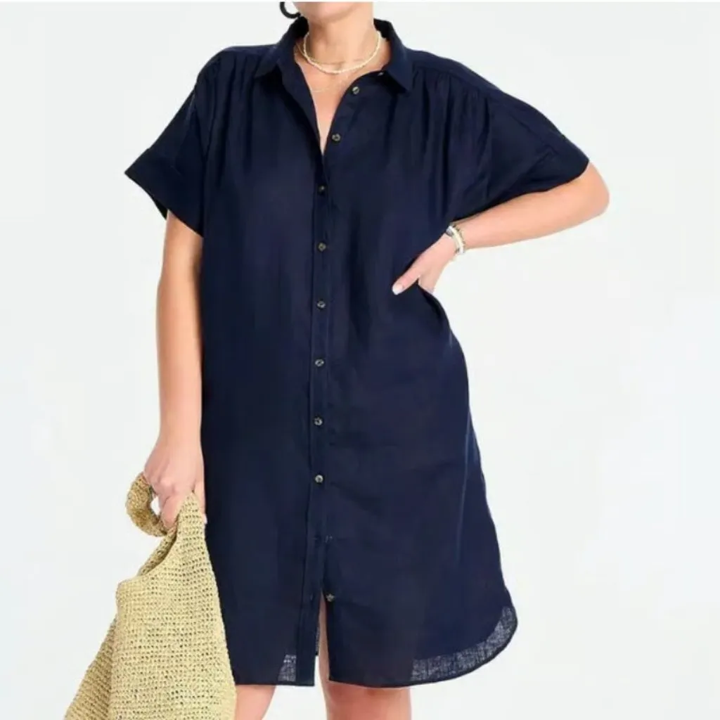 NWT J.Crew Relaxed-fit Short-sleeve Navy Baird McNutt Irish Linen Shirtdress S - Image 4